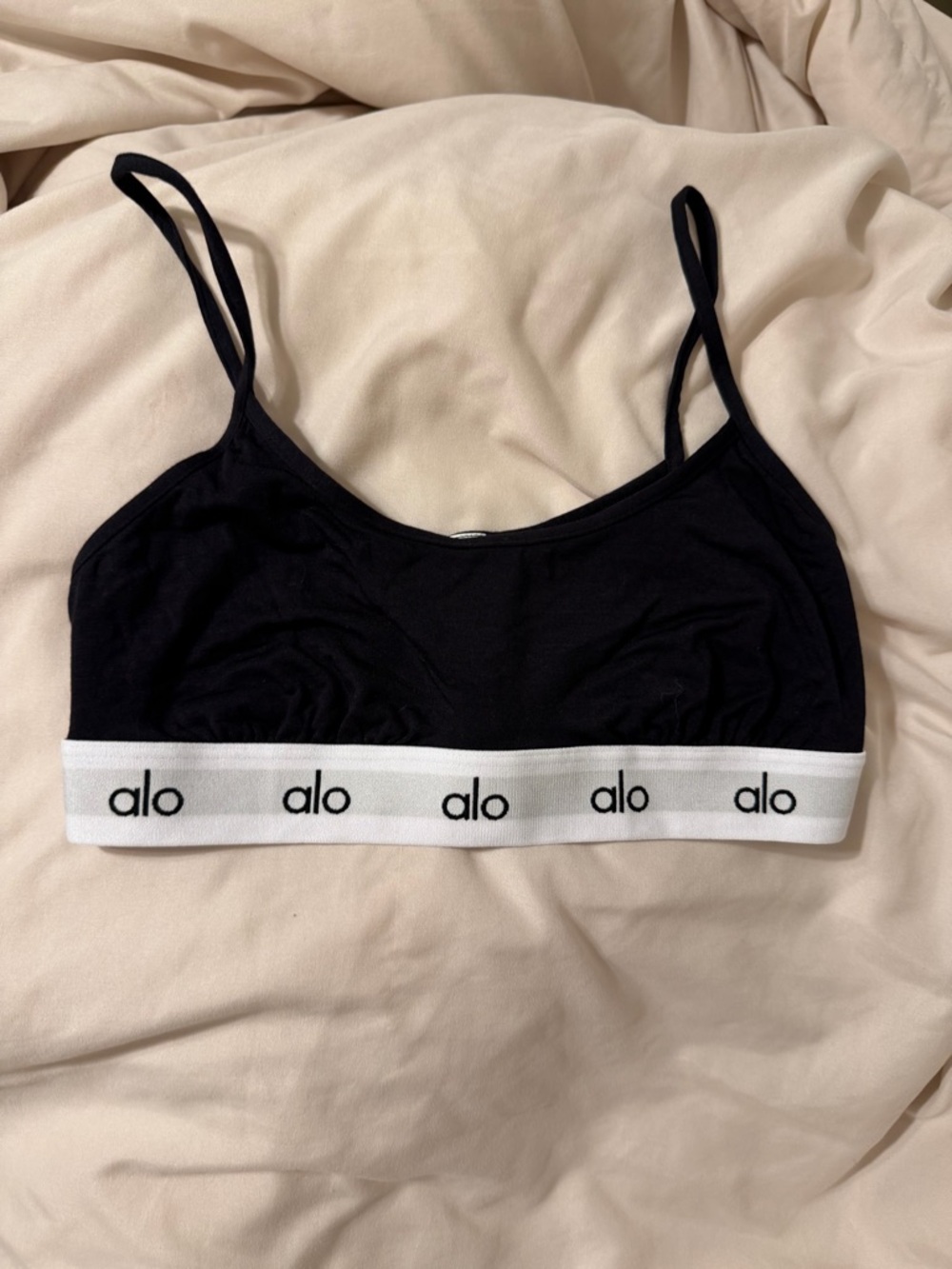 ALO Yoga Black Bralette with White Logo Band